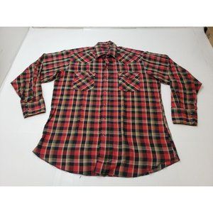 Panhandle Slim Red Black Plaid Snap Button Long Sleeve Collared Shirt Size 16.5
